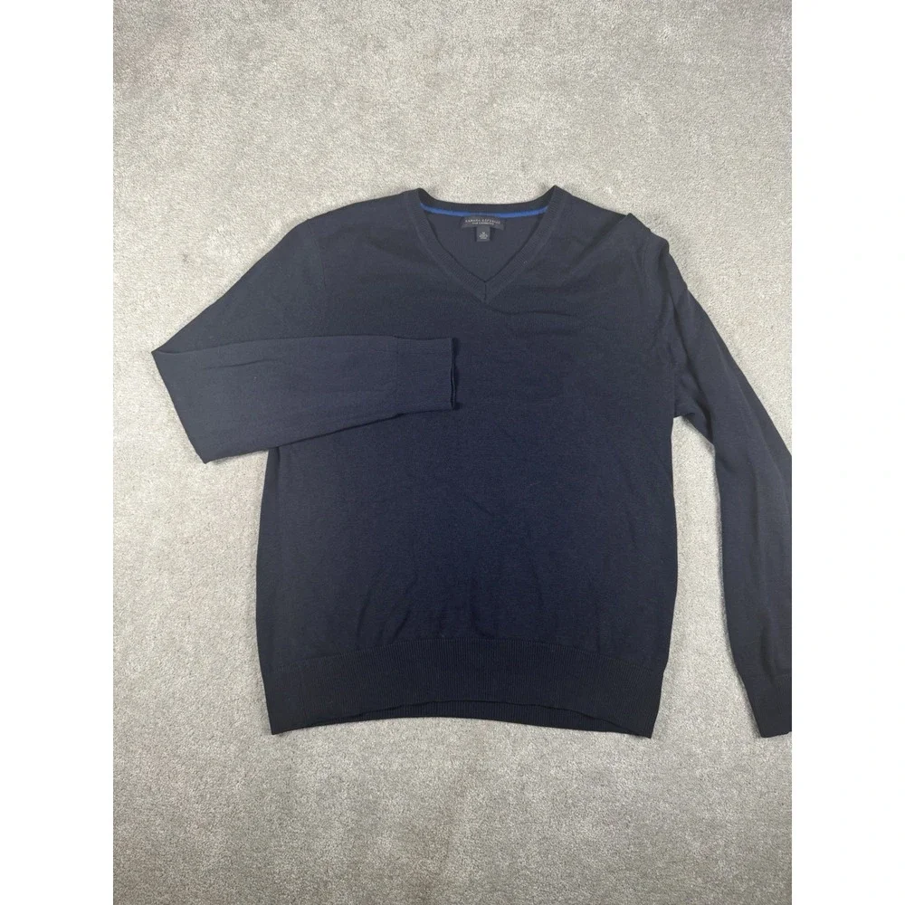 Banana Republic Pullover Sweater Mens‎ M Navy Luxury Silk Cashmere Blend V Neck